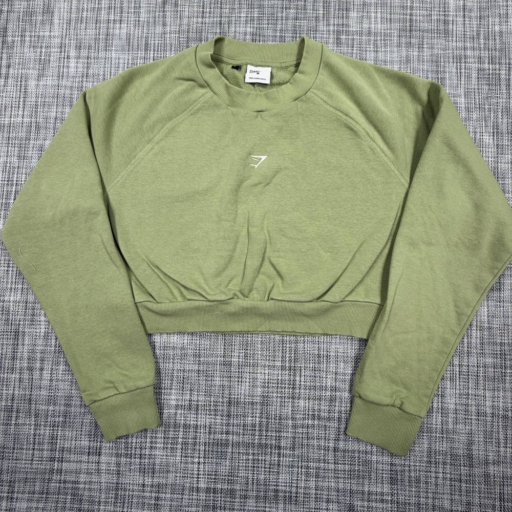 Gymshark Training Fleece Cropped Sweatshirt Womens Medium Sage Green Crewneck